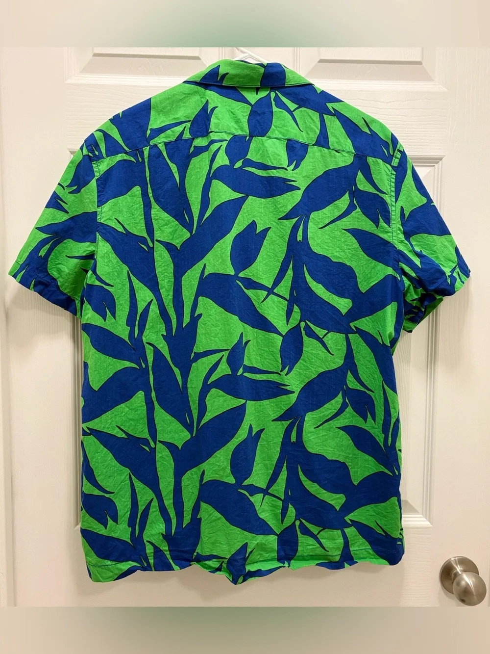J.Crew Re-Imagined Cotton Short Sleeve Hawaiian Shirt Size Large Green Blue